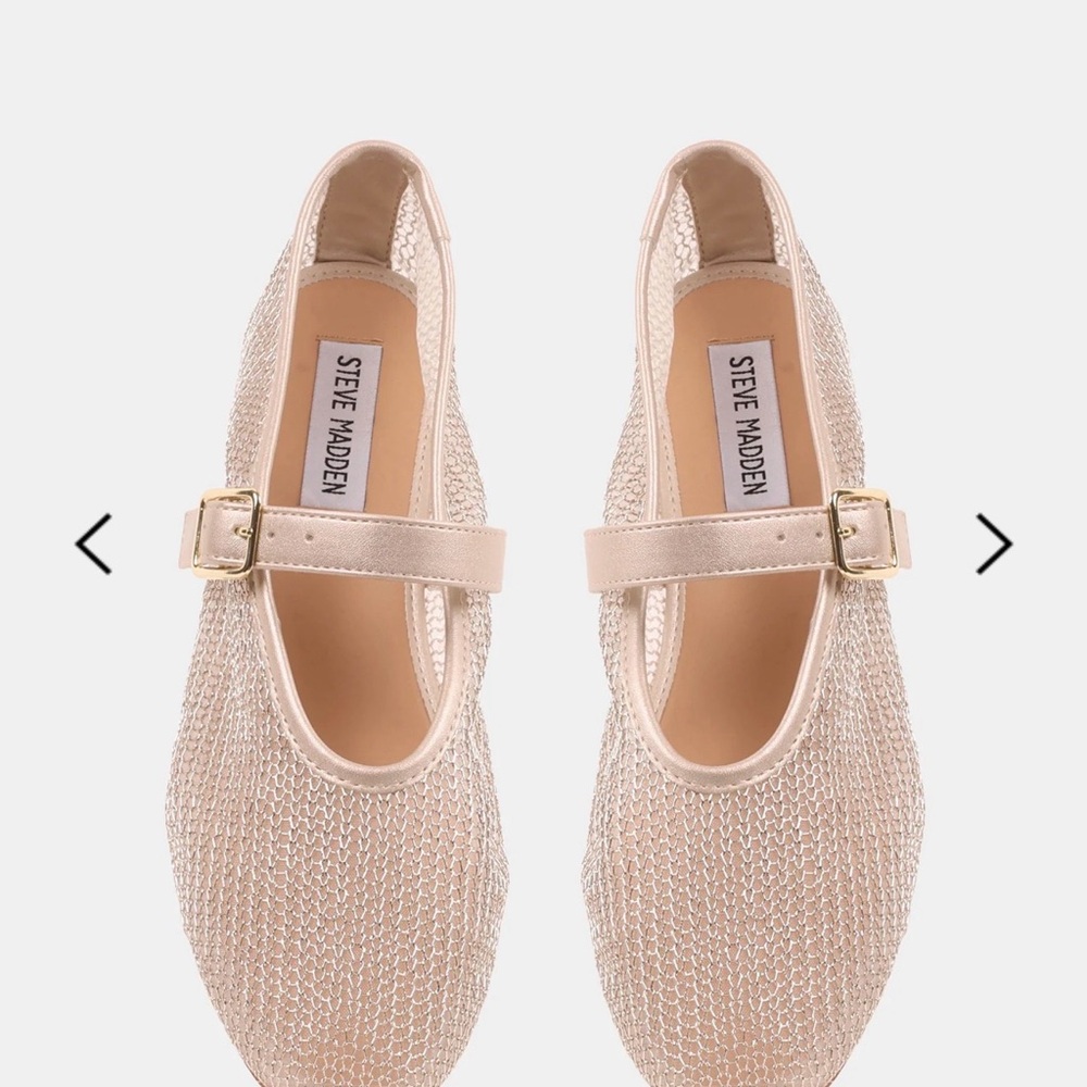 Steve Madden Gold Mesh Dreaming Ballet Flats Shoes Mary Janes Buckle Women 9